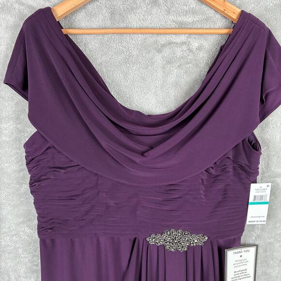 NWT Alex Evenings Dress Maxi 16 Purple Aubergine Cowl Pleat Mother of the Bride - Picture 6 of 16